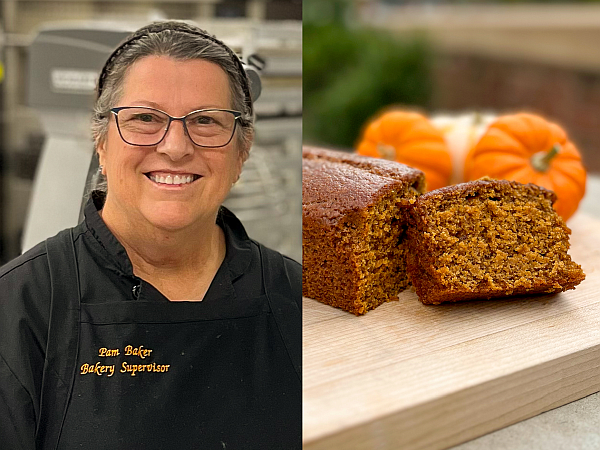 chef with pumpkin bread